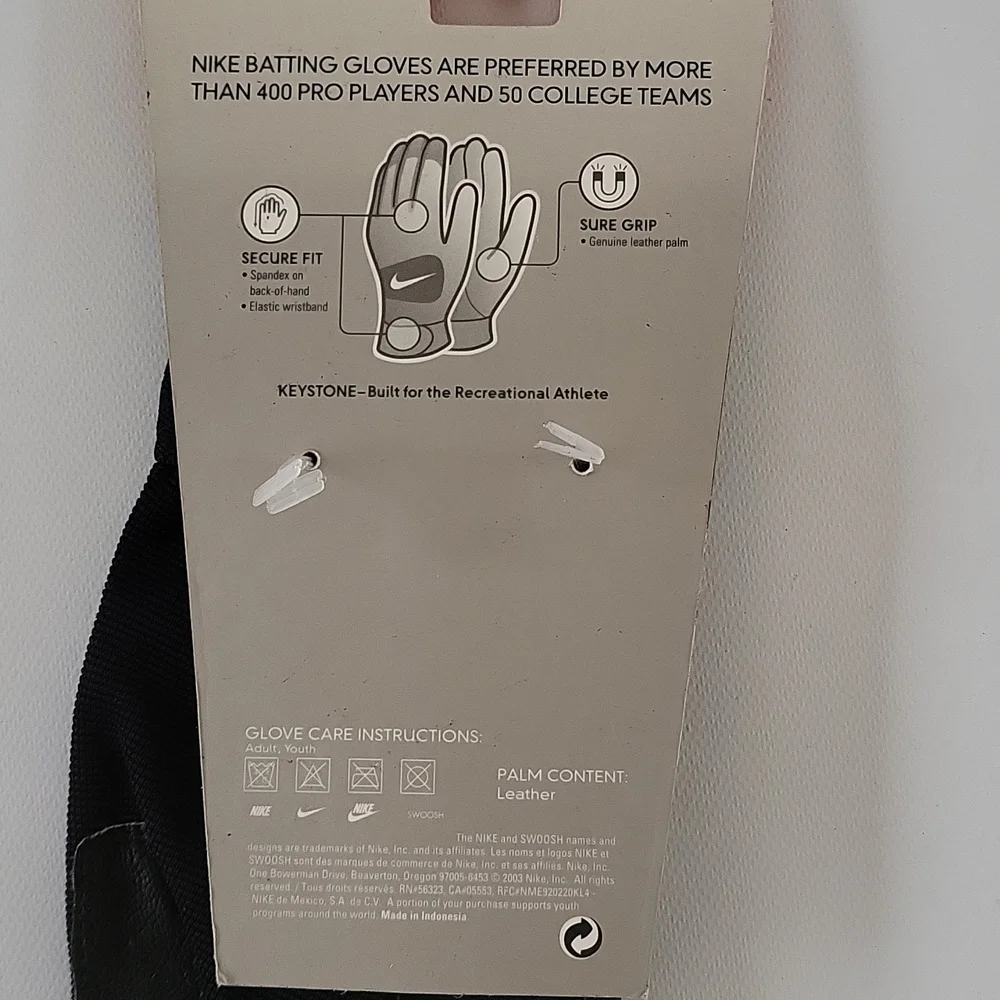 Nike Keystone II Glove Adult Medium Single Right Hand Black Batting Glove